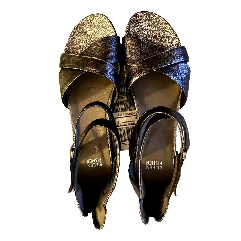 Eileen Fischer Size 10 Sandals Shoes Sparkly Charcoal Gray Ankle Strap Vguc